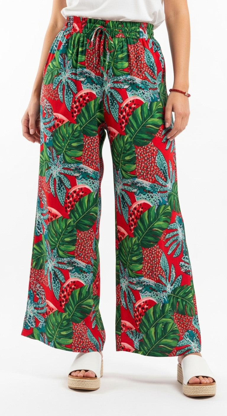 Patterned wide-leg pants