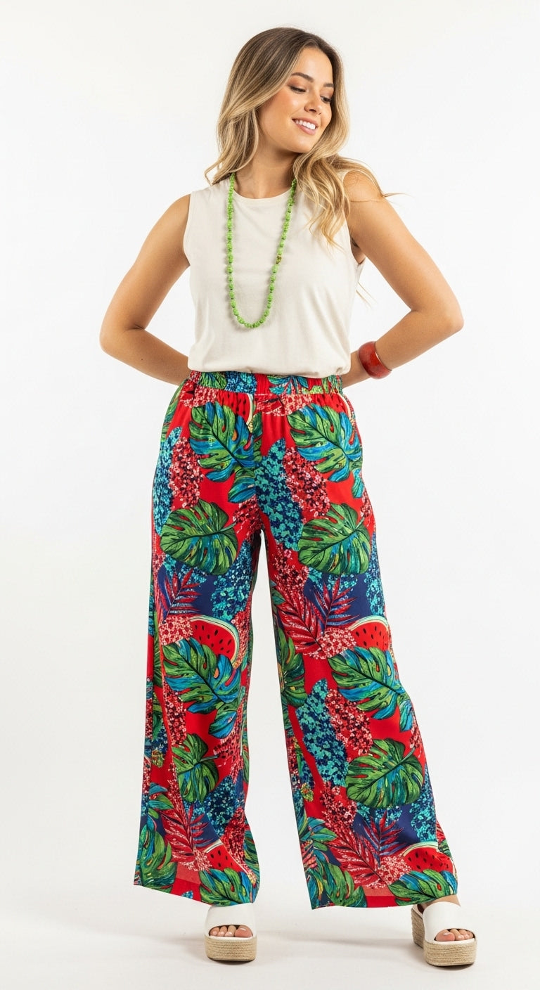 Patterned wide-leg pants